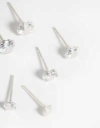 Sterling Silver Graduating Cubic Zirconia Stud Earring Pack