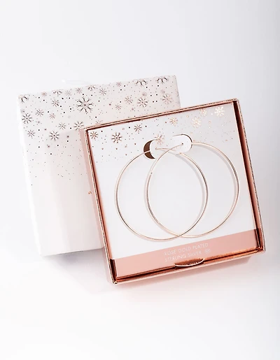 Rose Gold Plated Sterling Silver 50mm Plain Hoop Earrings