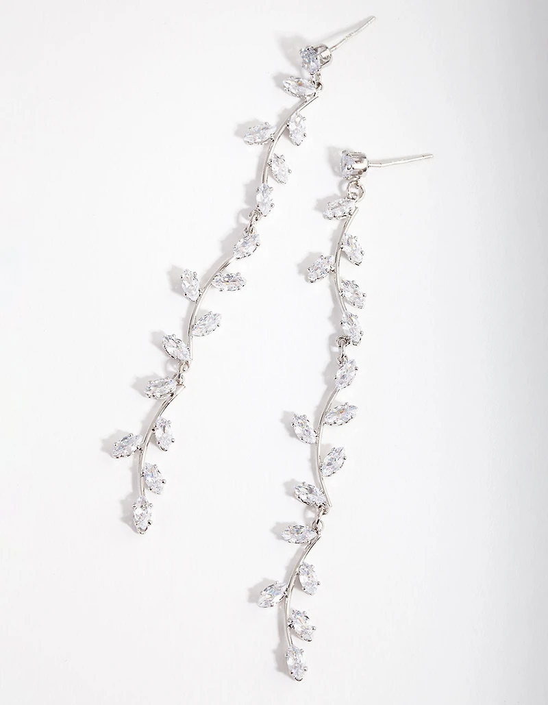 Silver Cubic Zirconia Bendy Vine Drop Earrings