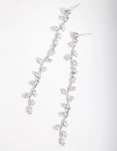 Silver Cubic Zirconia Bendy Vine Drop Earrings