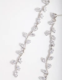 Silver Cubic Zirconia Bendy Vine Drop Earrings
