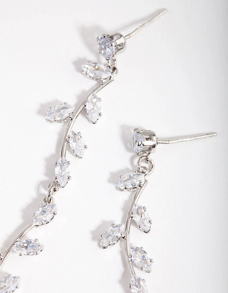 Silver Cubic Zirconia Bendy Vine Drop Earrings