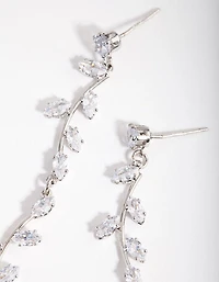 Silver Cubic Zirconia Bendy Vine Drop Earrings