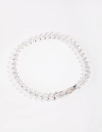 Silver Cubic Zirconia Navette Tennis Bracelet