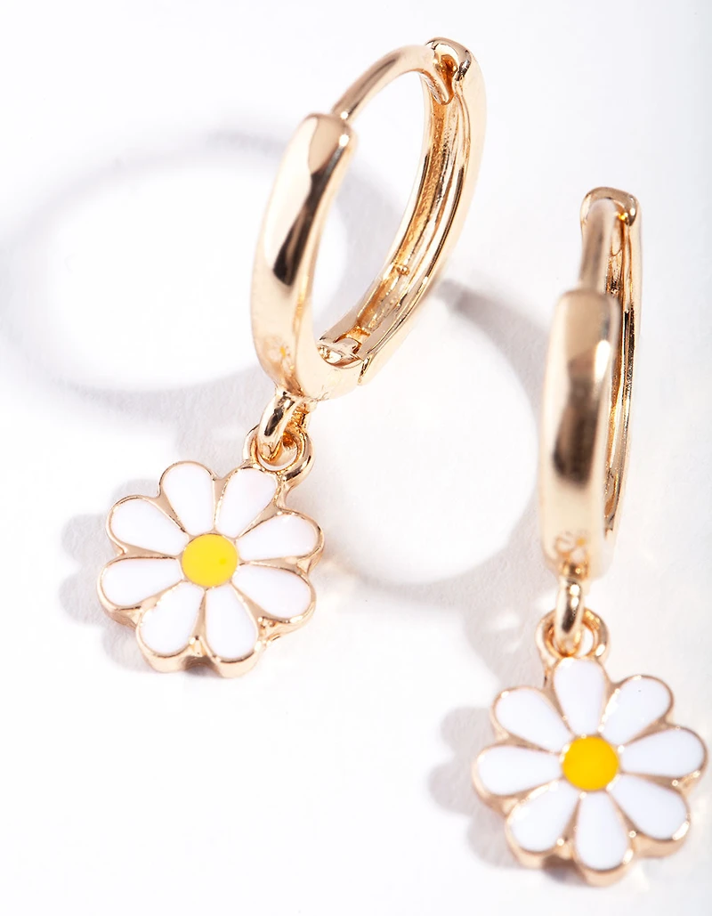 Gold Daisy Huggie Earrings