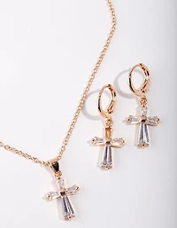 Gold Cross Necklace & Earrings