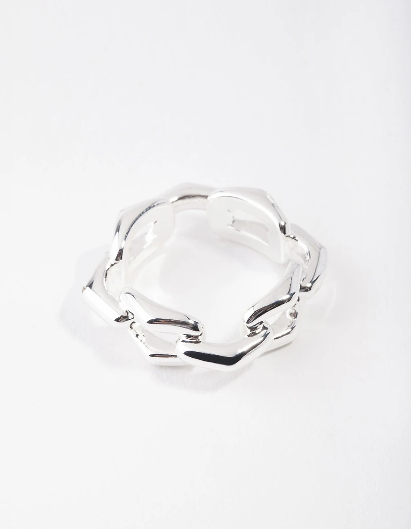 Silver Plated Rectangle Link Ring