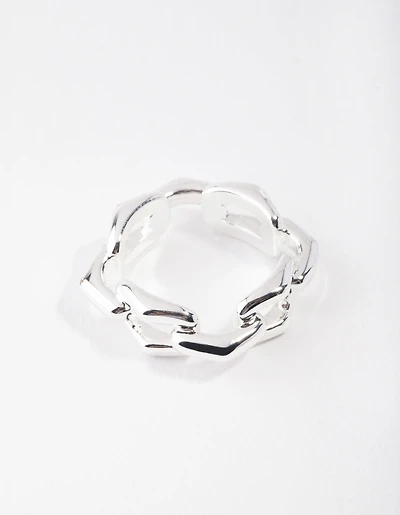 Silver Plated Rectangle Link Ring