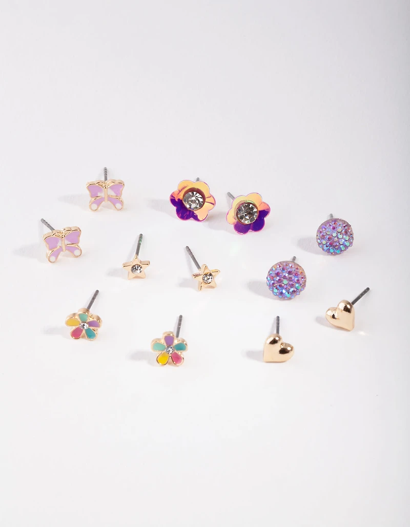 Kids Gold Flower Garden Stud Earring 6-Pack