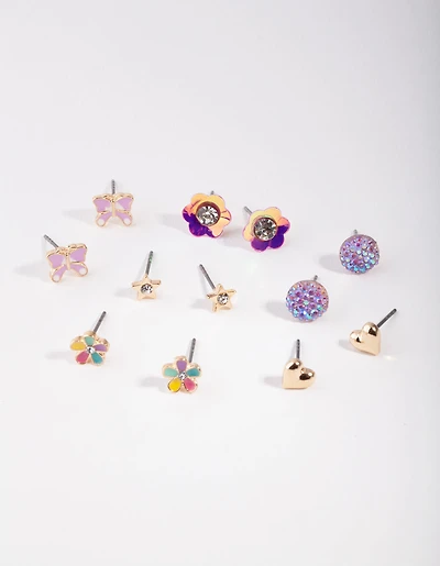 Kids Gold Flower Garden Stud Earring 6-Pack