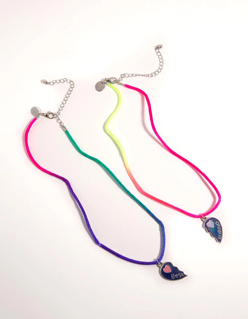 Kids Silver Enamel Heart Mood Best Friend Necklace