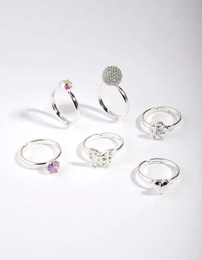 Kids Silver Butterfly Ring 6-Pack