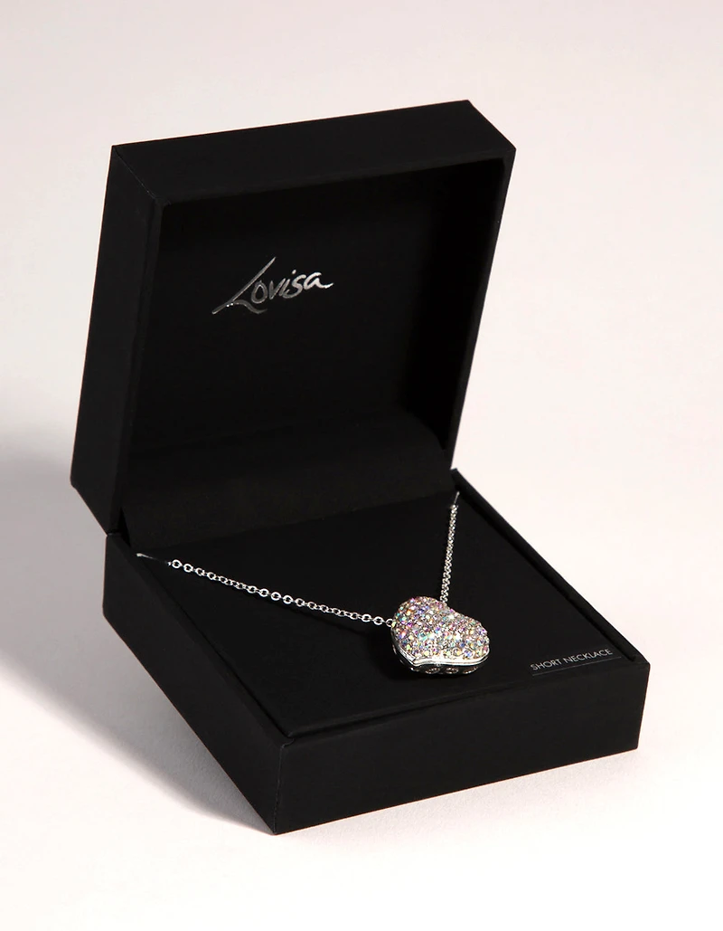 Silver Pave Heart Locket Necklace