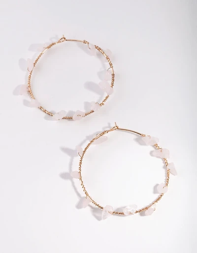 Gold Pink Stone Wrap Hoop Earrings