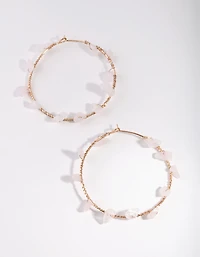 Gold Pink Stone Wrap Hoop Earrings