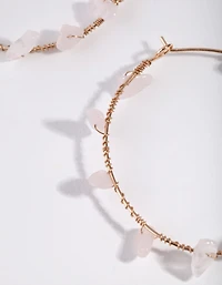 Gold Pink Stone Wrap Hoop Earrings