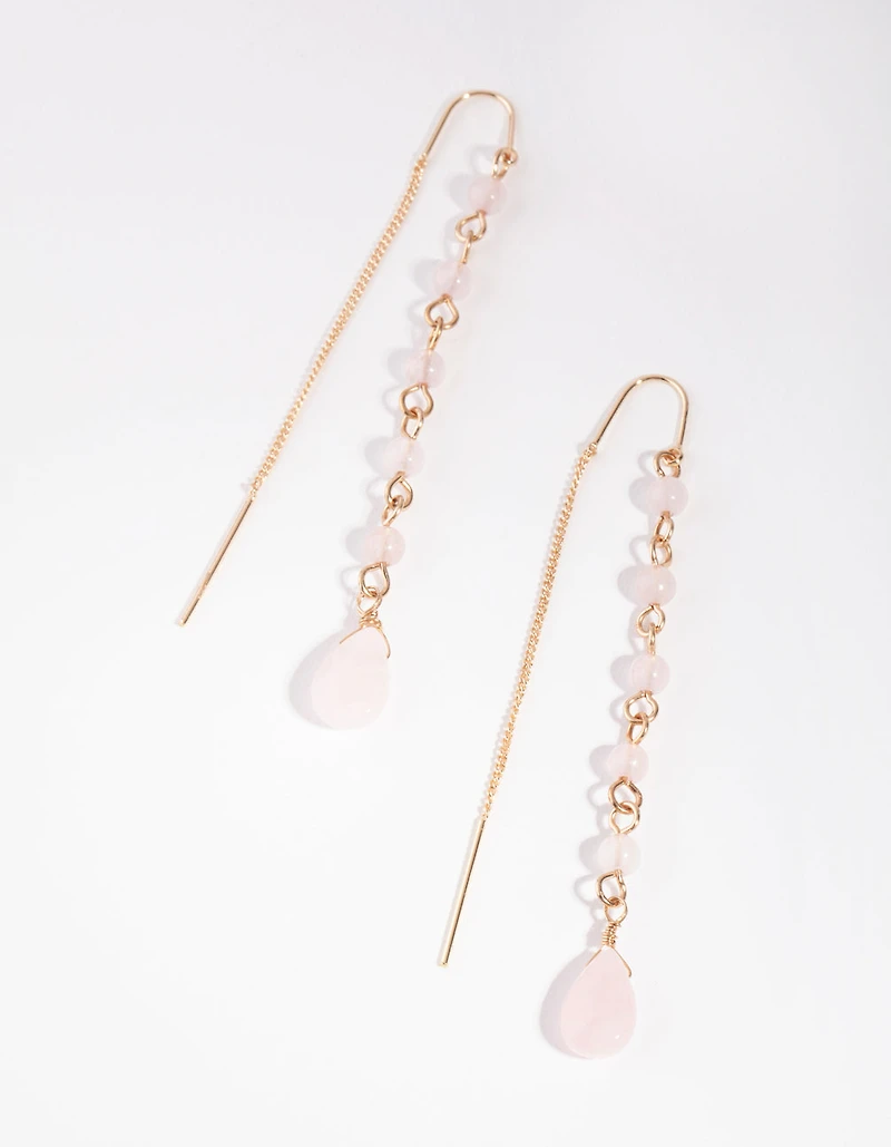 Gold Thread Through Station Drop Earrings