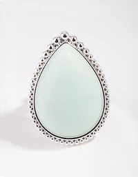 Silver Tear Drop Stone Ring