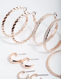 Rose Gold Etched Twist 6-Pack Hoop Earring