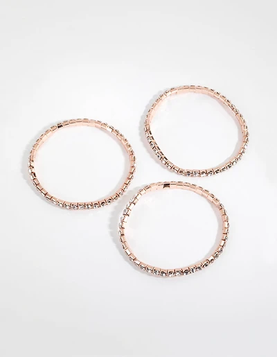 Rose Gold Diamante Stretch Bracelet Set