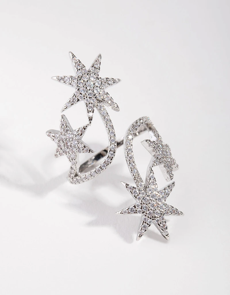 Silver Cubic Zirconia Spiral Stars Ring