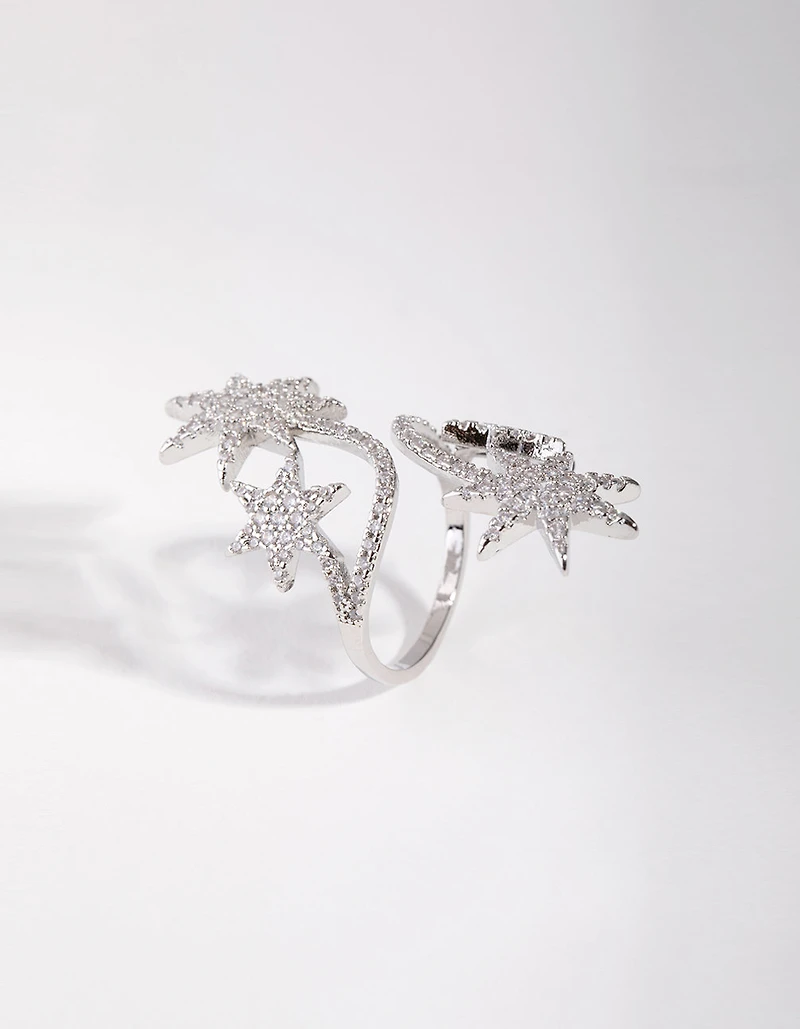 Silver Cubic Zirconia Spiral Stars Ring