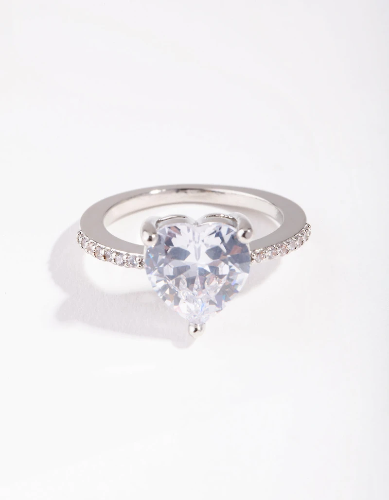 Silver Cubic Zirconia Heart Engagement Ring