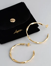 Gold Plated Sterling Silver Medium Twist Open Hoop Earrings