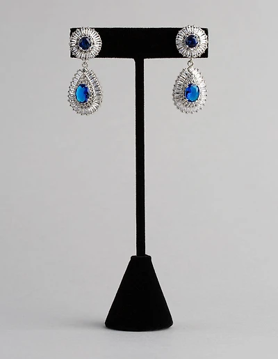 Silver Cubic Zirconia Crown Jewel Drop Earrings