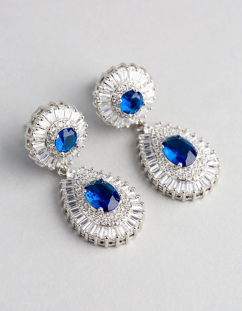 Silver Cubic Zirconia Crown Jewel Drop Earrings