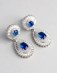 Silver Cubic Zirconia Crown Jewel Drop Earrings