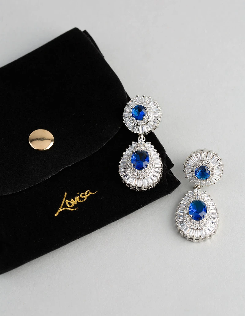 Silver Cubic Zirconia Crown Jewel Drop Earrings