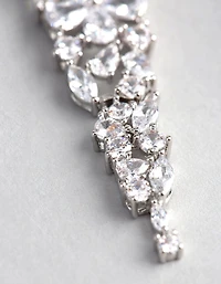 Silver Cubic Zirconia Statement Flower Drop Earrings