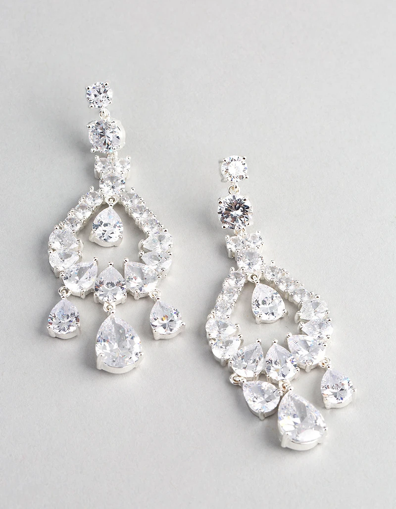 Silver Cubic Zirconia Statement Teardrop Earrings