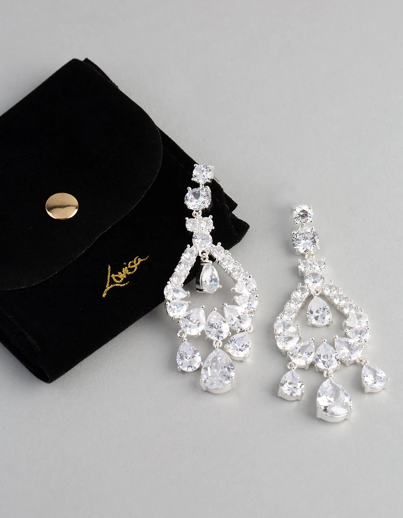 Silver Cubic Zirconia Statement Teardrop Earrings