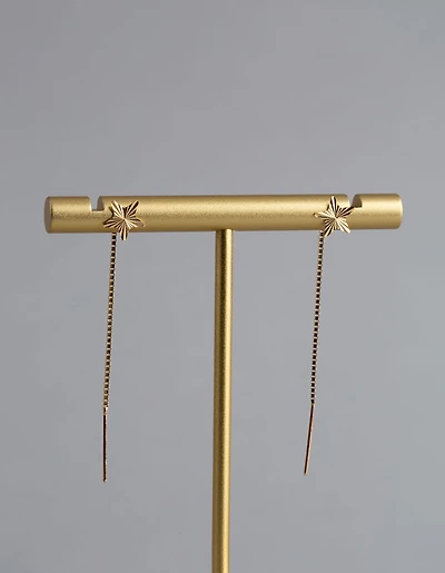 9ct Gold Diamond Cut Star Box Chain Threader Earrings