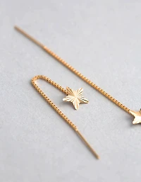 9ct Gold Diamond Cut Star Box Chain Threader Earrings