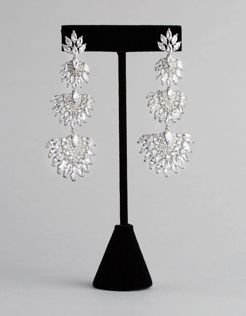 Silver Cubic Zirconia Statement Fan Drop Earrings