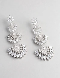 Silver Cubic Zirconia Statement Fan Drop Earrings
