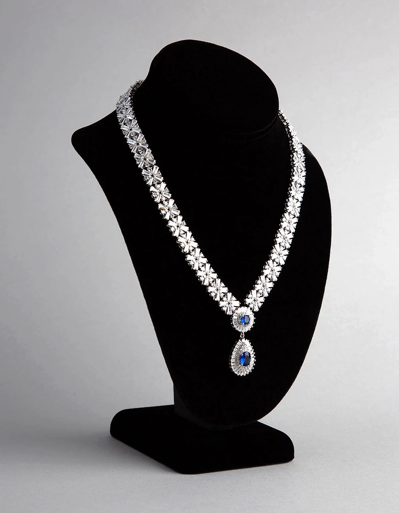 Silver Cubic Zirconia Crown Jewels Necklace