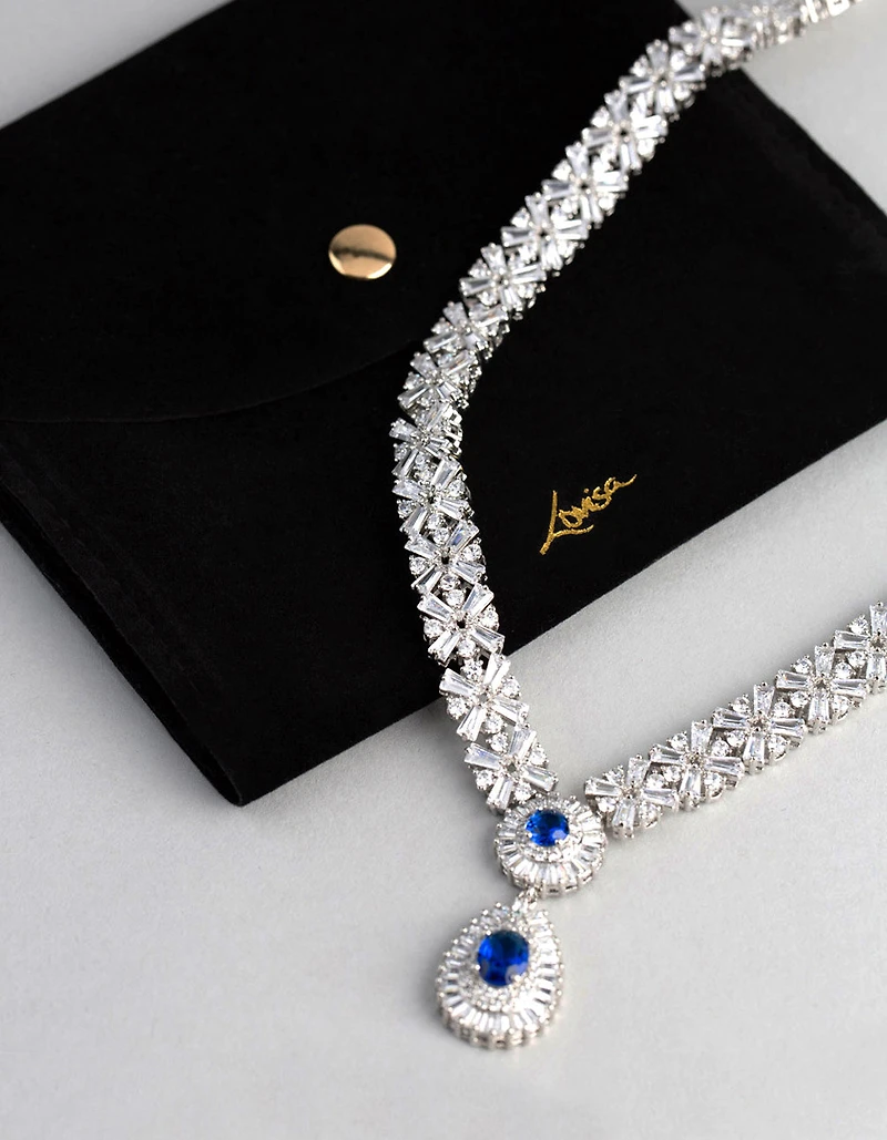Silver Cubic Zirconia Crown Jewels Necklace