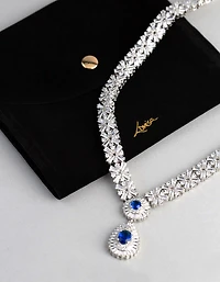 Silver Cubic Zirconia Crown Jewels Necklace