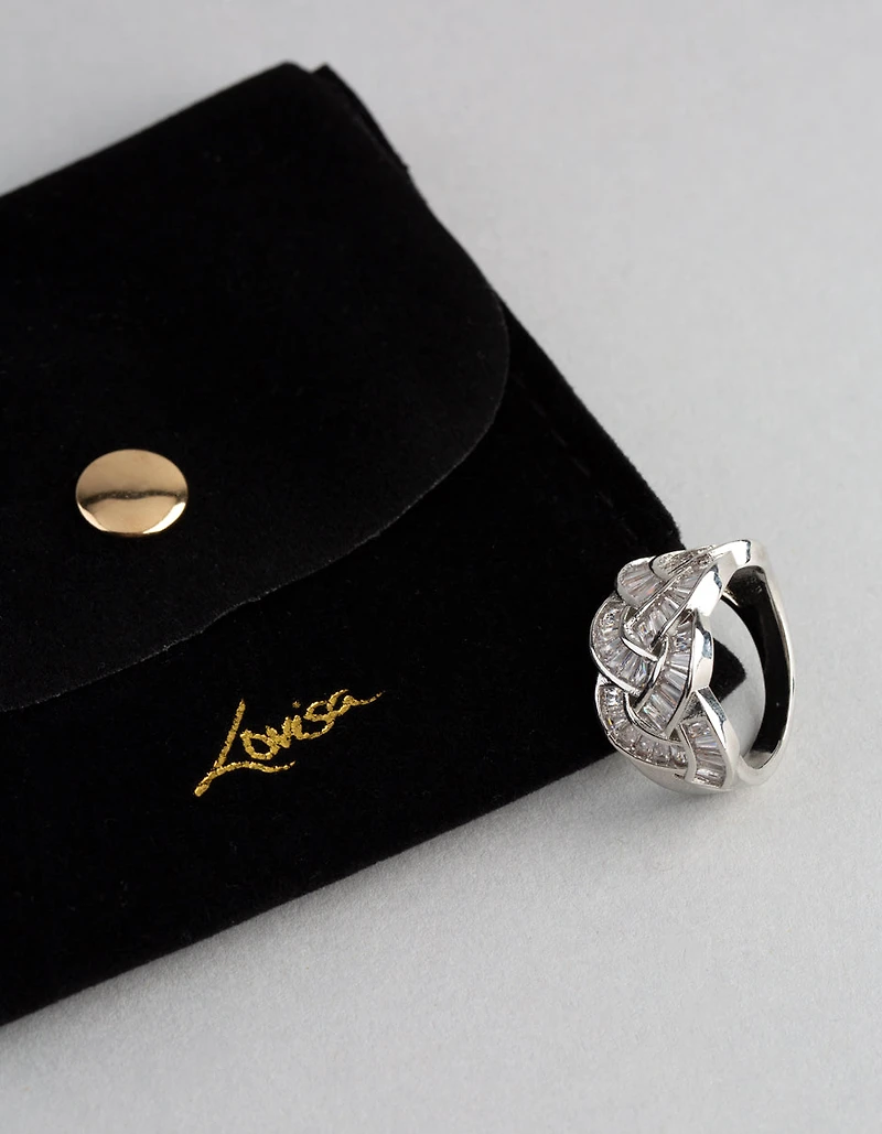 Silver Cubic Zirconia Baguette Stone Plaited Ring