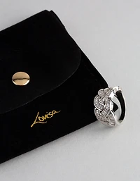 Silver Cubic Zirconia Baguette Stone Plaited Ring