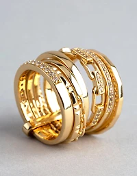 18ct Gold Plated Brass Cubic Zirconia Multi Row Stack Ring