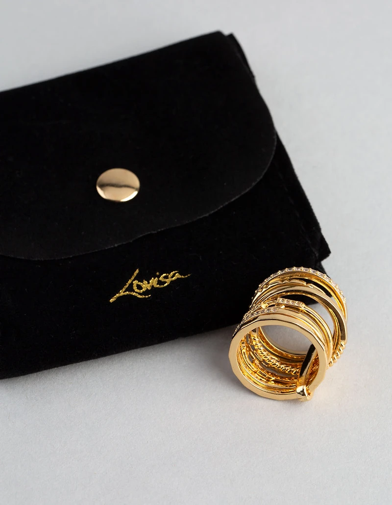 18ct Gold Plated Brass Cubic Zirconia Multi Row Stack Ring