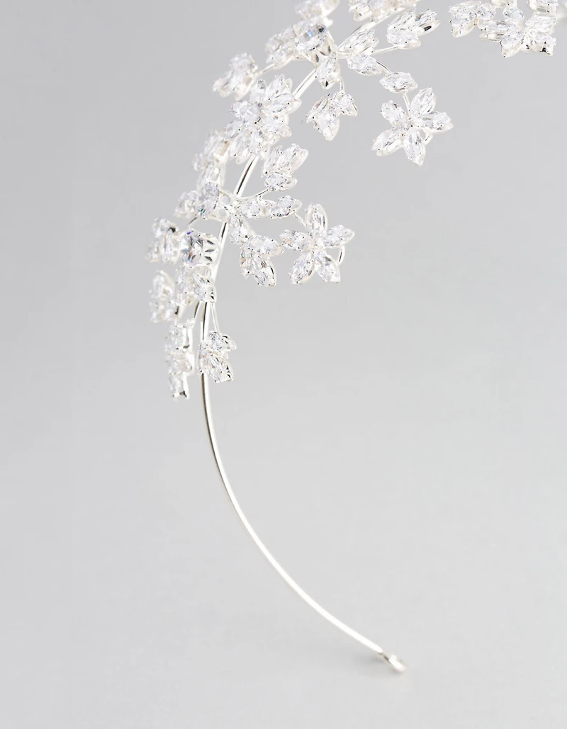Silver Cubic Zirconia Flower Hair Drape