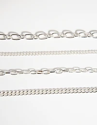 Silver Mixed Chain Choker 4-Pack