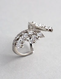 Rhodium Cubic Zirconia V Shape Ring
