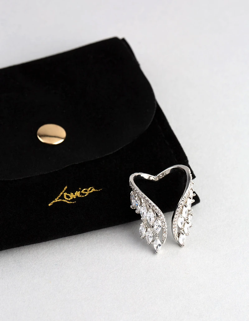 Rhodium Cubic Zirconia V Shape Ring
